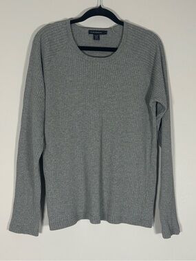 Club Monaco Gray Ribbed Long Sleeve 100% Cotton Crewneck Sweater Large